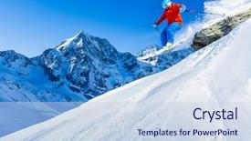  Presentation with ski - Cool new slides with sports - mountaineer backcountry ski resting along backdrop and a sky blue colored foreground