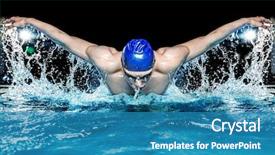  Presentation with swimming - Presentation featuring sports - muscular young man in blue background and a teal colored foreground