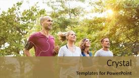  Presentation with team training - Theme featuring sports - runners team on morning training background and a coral colored foreground