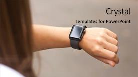  Presentation with smart watch red - Beautiful slides featuring women s sports - smart watch on the woman's backdrop and a mint green colored foreground