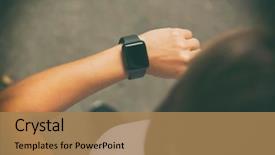  Presentation with smart - Colorful PPT layouts enhanced with women s sports - smart watch on the woman's backdrop and a coral colored foreground