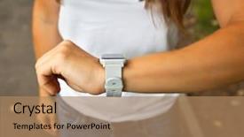  Presentation with smart - Presentation theme featuring women s sports - smart watch on the woman's background and a coral colored foreground