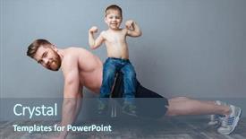  Presentation with father - PPT theme consisting of sports - smiling bearded father doing push-ups background and a ocean colored foreground