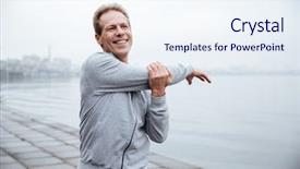  Presentation with water sports - Audience pleasing PPT layouts consisting of sports - smiling runner in gray sportswear backdrop and a sky blue colored foreground