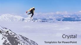  Presentation with snowboard - Colorful PPT theme enhanced with sports - snowboard rider jumping on mountains backdrop and a light blue colored foreground