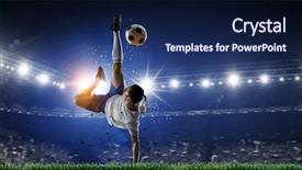  Presentation with media - Beautiful presentation theme featuring sports - soccer player at stadium mixed backdrop and a navy blue colored foreground