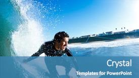  Presentation with ocean wave - PPT theme with sports - surfer on blue ocean wave background and a teal colored foreground