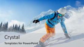  Presentation with alpine - Beautiful PPT layouts featuring sports - young man snowboarder running down backdrop and a light gray colored foreground