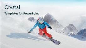  Presentation with alpine - Presentation featuring sports - young man snowboarder running downhill background and a sky blue colored foreground