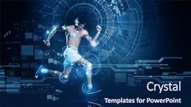 Presentation with running - Audience pleasing theme consisting of sports - young running man against digital backdrop and a navy blue colored foreground