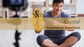  Presentation with blogger - Cool new presentation design with sports-and-health-blogger-recording backdrop and a yellow colored foreground