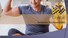  Presentation with blogger - Presentation theme with sports-and-health-blogger-recording background and a  colored foreground