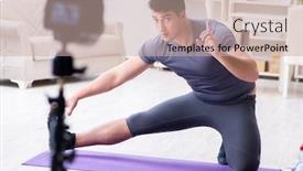  Presentation with blogger - Cool new theme with sports-and-health-blogger-recording backdrop and a soft green colored foreground