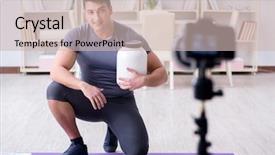  Presentation with blogger - PPT theme consisting of sports and health blogger recording background and a  colored foreground