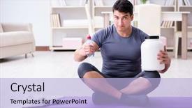  Presentation with food supplements - Colorful presentation design enhanced with sports and healthy lifestyle concep backdrop and a  colored foreground