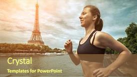  Presentation with running - Slide set consisting of sports architecture - running woman runner jogging background and a tawny brown colored foreground