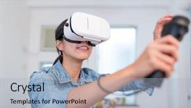  Presentation with video game 3d play games - Presentation theme consisting of sports ars - happy woman play game background and a  colored foreground