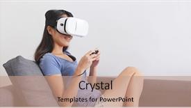  Presentation with virtual reality - Beautiful PPT theme featuring sports ars - thrilled woman play game backdrop and a  colored foreground