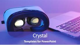  Presentation with virtual reality - PPT layouts enhanced with sports ars - virtual reality device with laptop background and a royal blue colored foreground