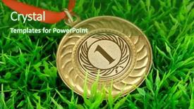  Presentation with gold medal - Audience pleasing presentation consisting of sports awards - gold medal on grass background backdrop and a forest green colored foreground