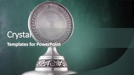  Presentation with awards - Theme with sports awards - silver trophy isolated background and a ocean colored foreground