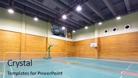  Presentation with badminton - Amazing slide set having sports badminton - decoration of modern indoor stadium backdrop and a light blue colored foreground