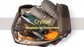  Presentation with sports - Beautiful PPT theme featuring sports bag with sports equipment backdrop and a tawny brown colored foreground