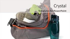  Presentation with sports - Slide set having sports bag with sports equipment background and a light gray colored foreground