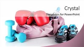 Presentation with sports - Presentation theme consisting of sports bag with sports equipment background and a pink colored foreground