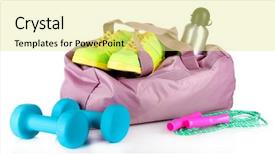  Presentation with variety of sports equipment - Slide set featuring sports bag with sports equipment background and a yellow colored foreground