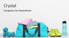  Presentation with variety of sports equipment - Presentation theme featuring sports bag with sports equipment background and a white colored foreground