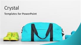  Presentation with variety of sports equipment - Slide set enhanced with sports bag with sports equipment background and a white colored foreground