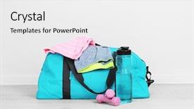  Presentation with bag - Audience pleasing theme consisting of sports bag with sports equipment backdrop and a white colored foreground