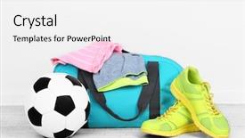 Presentation with sports - Audience pleasing slide set consisting of sports bag with sports equipment backdrop and a white colored foreground