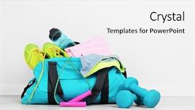  Presentation with bag - PPT theme featuring sports bag with sports equipment background and a white colored foreground