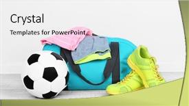  Presentation with variety of sports equipment - Presentation enhanced with sports bag with sports equipment background and a white colored foreground