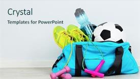  Presentation with bag - Presentation theme consisting of sports bag with sports equipment background and a sky blue colored foreground