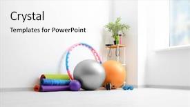  Presentation with physiotherapy - Theme featuring sports balls - different physiotherapy equipment in room background and a white colored foreground