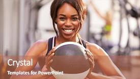  Presentation with gym ball - Cool new presentation theme with sports balls - portrait of a smiling woman backdrop and a red colored foreground