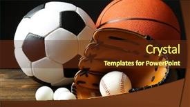  Presentation with sports balls - PPT theme consisting of sports balls on black background background and a tawny brown colored foreground