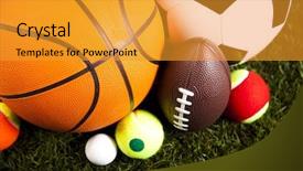 Presentation with ball sports - Beautiful PPT theme featuring sports balls with equipment backdrop and a gold colored foreground