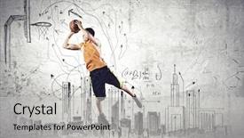  Presentation with base ball field - Audience pleasing presentation design consisting of sports basketball - young man throwing ball backdrop and a light gray colored foreground