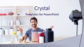  Presentation with sports nutrition - Slide deck with sports blogger talking about protein background and a sky blue colored foreground