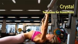  Presentation with sports halftime - Slide deck with sports blonde lying on bench background and a tawny brown colored foreground