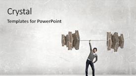  Presentation with head - Cool new slide deck with sports book - confident businessman lifting above head backdrop and a light gray colored foreground