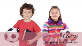  Presentation with soccer - Amazing PPT theme having sports book - two adorable children with soccer backdrop and a coral colored foreground