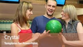  Presentation with bowling - Presentation design consisting of sports bowling - two girls and man stand background and a coral colored foreground