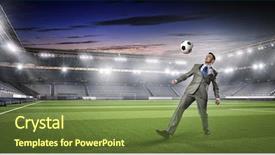  Presentation with motivation ball hill businessman - Slide deck featuring sports business suit - businessman kicking ball background and a tawny brown colored foreground