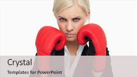  Presentation with red - PPT theme consisting of sports business suit - combative woman with red gloves background and a  colored foreground