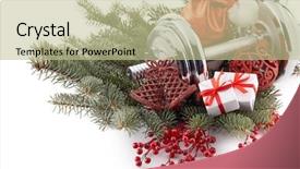 Presentation with fir tree - PPT theme having sports card design - dumbbell fir tree branches gifts background and a mint green colored foreground